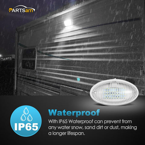 Image of Partsam Oval LED RV Exterior Porch Utility Light with Switch 12v Replacement Light for RVs Boat Trailer Camper 5th Wheels White Base w/Snap-on Clear and Amber Lenses Surface Mount