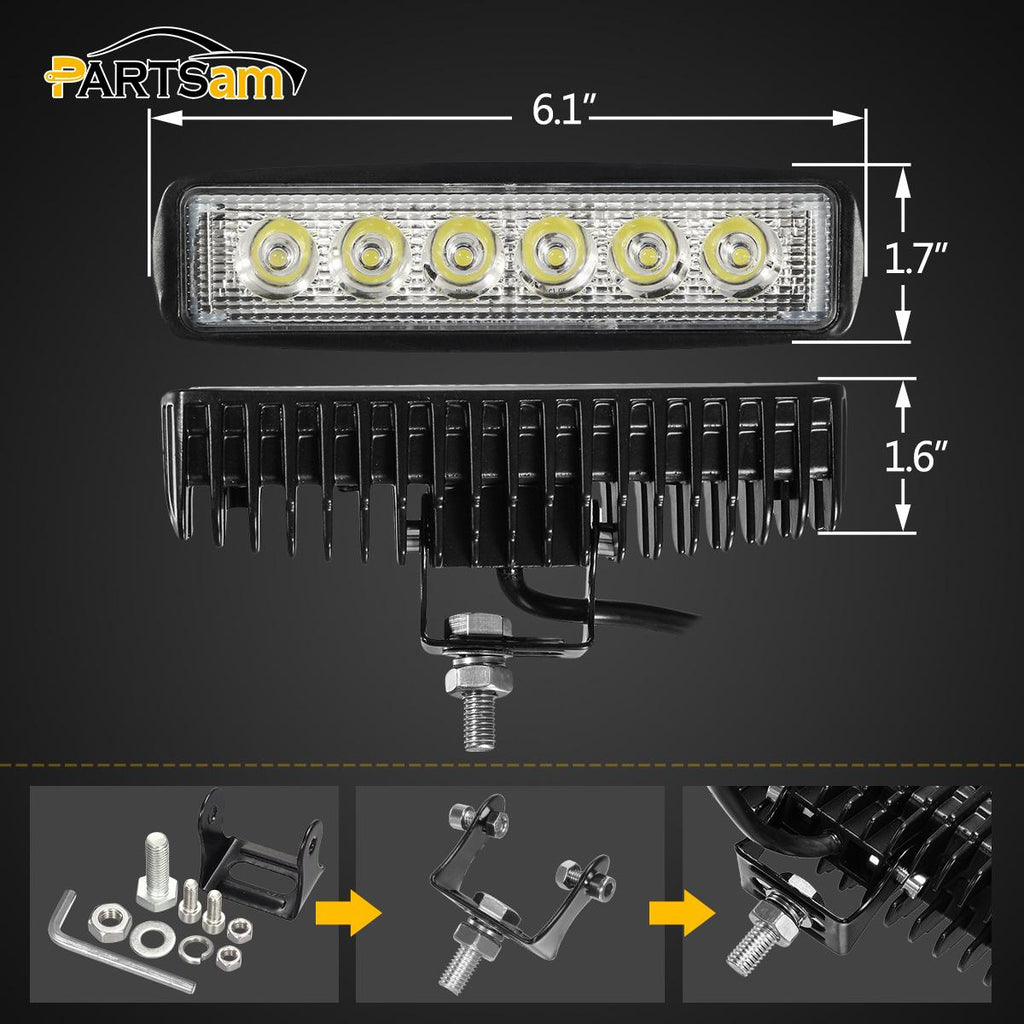Partsam 6 Waterproof LED Light Bar for SUV ATV Truck Golf Cart