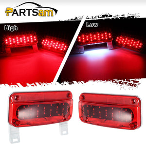 Partsam Rectangular Red LED RV Camper Trailer Stop Turn Brake Tail Lights White License Plate Light 49 LED with License Bracket Holder and White Base 12V Sealed w Reflex Surface Mount (Left + Right)