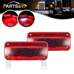Partsam Rectangular Red LED RV Camper Trailer Stop Turn Brake Tail Lights White License Plate Light 49 LED with License Bracket Holder and White Base 12V Sealed w Reflex Surface Mount (Left + Right)