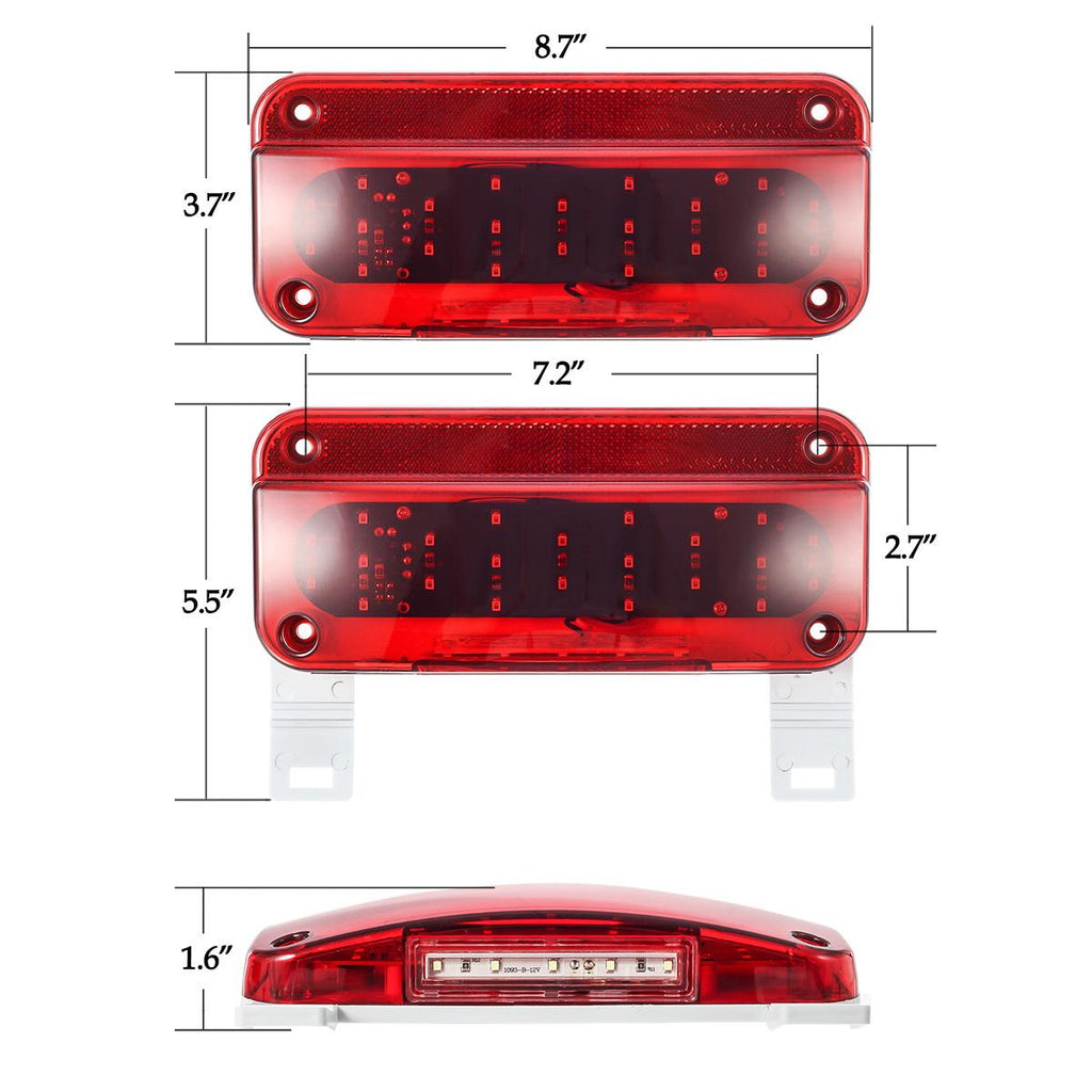Partsam Rectangular Red LED RV Camper Trailer Stop Turn Brake Tail Lig