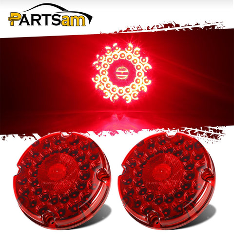 Image of Partsam 2Pcs 7inch Round Transit Tail Lights Red 36 LED, 7 Inch Red Bus LED Light Round Truck Tail STT Stop Brake Turn Lights [Built-in Reflex Lens] Trailer Truck Taillight with Weathertight Gasket