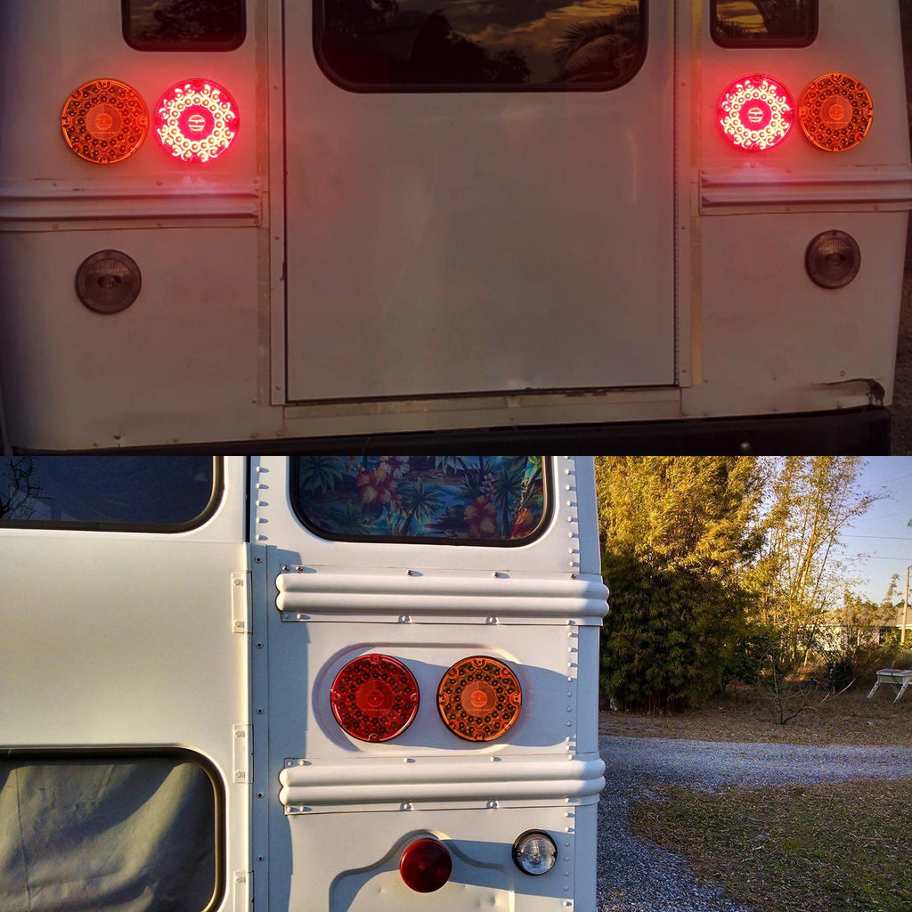 Red Led Rear Bus Light Partsam 2Pcs 7inch Round Transit Tail Lights Red 36 LED, 7 Inch Red Bu