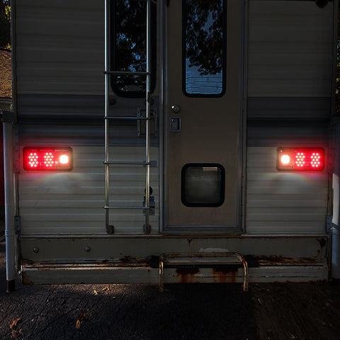 Image of Partsam 2Pcs LED Triple Tail Lights 45 LEDs, Rectangle Vertical or Horizontal Mount LED Trailer Camper RV Tail Lights Stop Turn Tail Backup Reverse Lights Taillights w/ Black Base - Red/Clear Lens