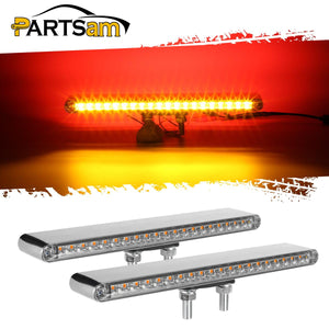 Partsam 2Pcs 12inch Clear Lens Red / Amber LED Combo Dual Face Truck Semi Trailer Light Bars 20LED Waterproof w Double Studs Sealed Trailer Led Pedestal Turn Signal Stop Tail Marker Clearance Lights