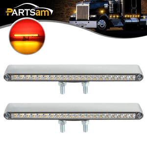 Partsam 2Pcs 12inch Clear Lens Red / Amber LED Combo Dual Face Truck Semi Trailer Light Bars 20LED Waterproof w Double Studs Sealed Trailer Led Pedestal Turn Signal Stop Tail Marker Clearance Lights