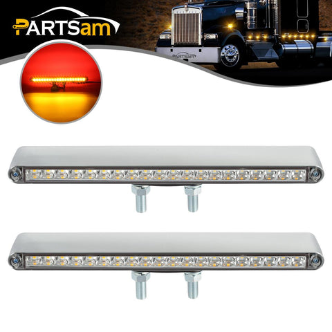 Image of Partsam 2Pcs 12inch Clear Lens Red / Amber LED Combo Dual Face Truck Semi Trailer Light Bars 20LED Waterproof w Double Studs Sealed Trailer Led Pedestal Turn Signal Stop Tail Marker Clearance Lights
