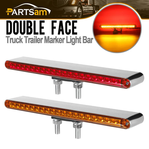 Image of Partsam 2Pcs 12inch Red / Amber LED Combo Double Face Truck Semi Trailer Light Bars 20LED Waterproof with Double Studs Sealed Truck Trailer Led Pedestal Turn Signal Stop Tail Marker Clearance Lights 12V