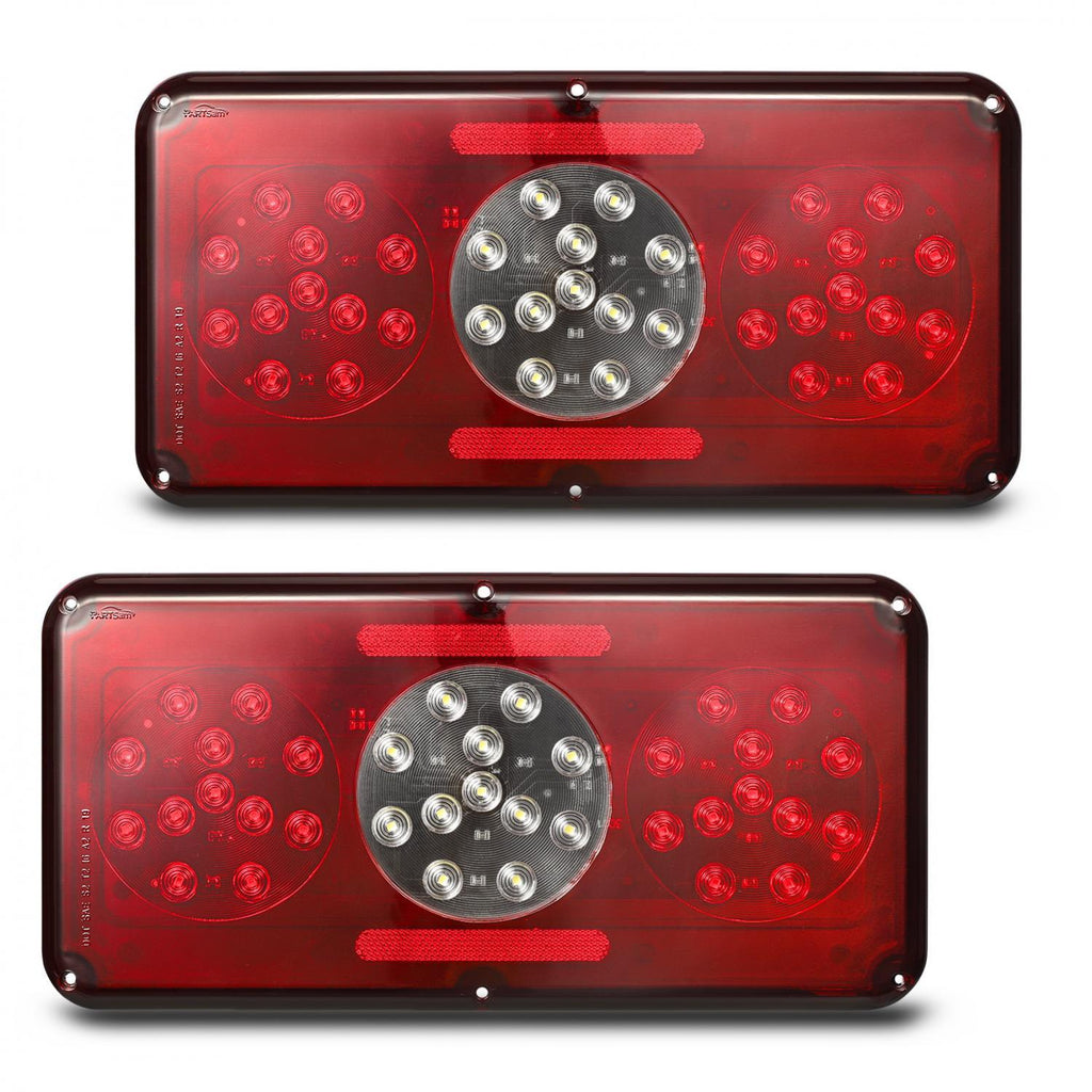 Partsam 2Pcs Rectangle LED Trailer Camper RV Triple Tail Lights Stop Turn Tail Backup Reverse Lights Taillights Vertical and Horizontal Mount - Red and White
