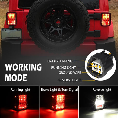 Image of Partsam Pair 4D Jee p LED Tail Lights Assembly DOT Approved, Compatible with Wrangler JK JKU 2007-2018, High Intensity Rear Tail lights w/Parking Light, Brake Turn Signal Reverse Light (Clear Lens)