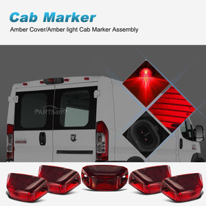Partsam 1pcs Rear Cab Marker Roof Light Rear Roof Mounted Cab Light Lamp Top Clearance Light Reflective Lights Assembly Compatible With Ram Promaster Vans 2014 2015 2016 2017 2018(Red Len/Red Light)