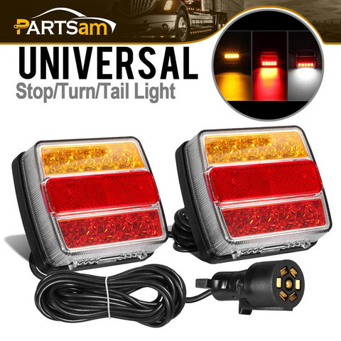 Image of Partsam Magnetic LED Trailer Towing Light Kit w/Reflex, Universal 2X 15 LED Trailer Rear Light, Board Tail Brake Stop Indicator License Plate Light Lamp, 24ft Cable with 7 Pin Plug, IP68 Waterproof