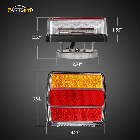 Image of Partsam Magnetic LED Trailer Towing Light Kit w/Reflex, Universal 2X 15 LED Trailer Rear Light, Board Tail Brake Stop Indicator License Plate Light Lamp, 24ft Cable with 7 Pin Plug, IP68 Waterproof