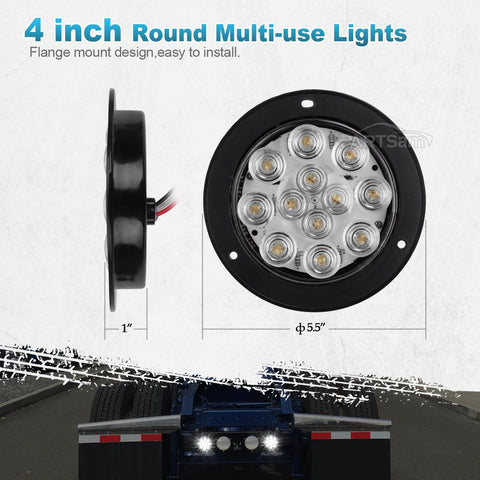 Image of Partsam 2PCS 4inch Waterproof Backup Reverse Light Flange Mount 12 LED Truck Trailer RV White