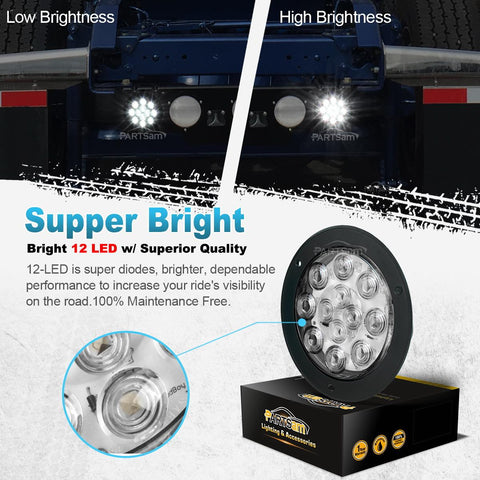 Image of Partsam 2PCS 4inch Waterproof Backup Reverse Light Flange Mount 12 LED Truck Trailer RV White