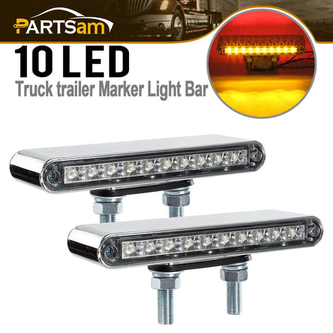 Image of Partsam 2Pcs 6.5inch Double Face Truck Semi Trailer Light Bars 10LED Red/Amber Clear Lens Waterproof with Double Studs Sealed Dual Face Led Turn Signal Stop Tail Marker Lights 12V