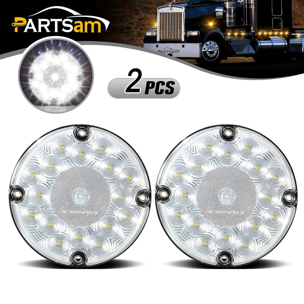 Partsam 2Pcs 7inch Round White LED Backup Lights 17 LED Marker Clearance Running Lights Surface Mount for Transit Vehicles Bus Truck Trailers