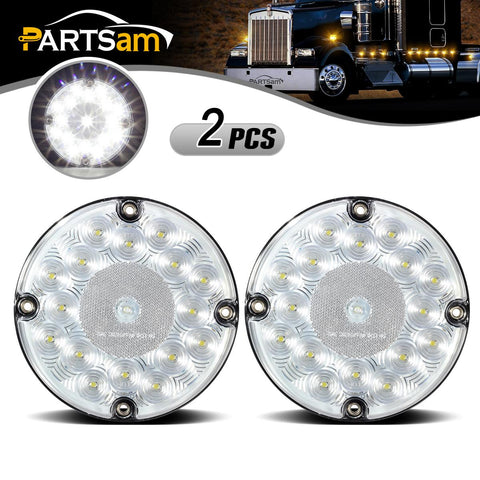 Image of Partsam 2Pcs 7inch Round White LED Backup Lights 17 LED Marker Clearance Running Lights Surface Mount for Transit Vehicles Bus Truck Trailers