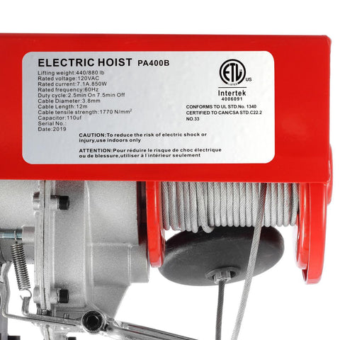 Image of 880 lb electric hoist