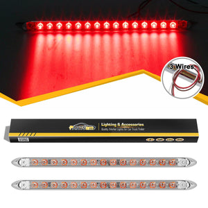 Partsam 2Pcs 12inch Red Led Trailer Tail Light Bar 15-2835-SMD Clear Lens w Chrome Bezel Waterproof Sealed Thin Stop/Turn/Tail ID Marker Third 3rd Brake Tail Light Bar for Truck Trailer RV Surface Mount