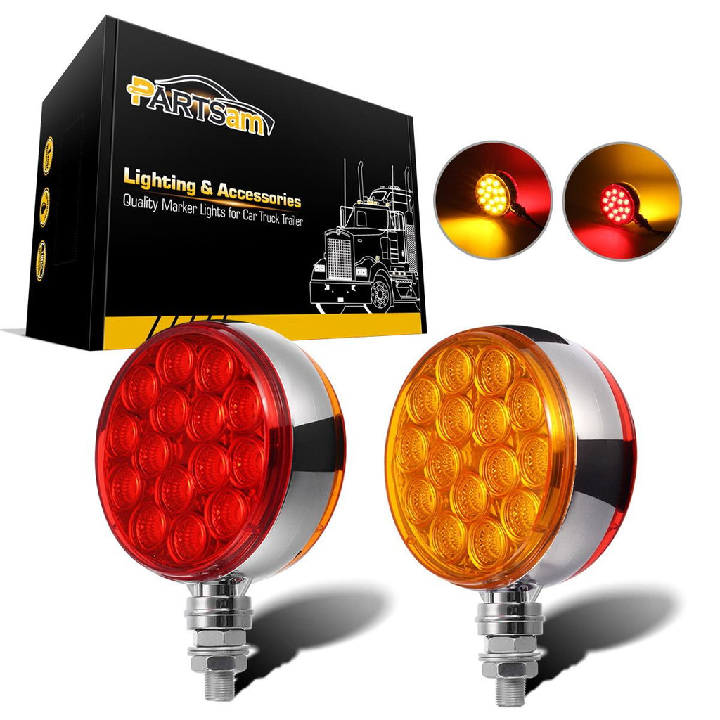 Partsam 2pc 3inch Round Double Face Red/Amber 30 LED Pedestal Fender L