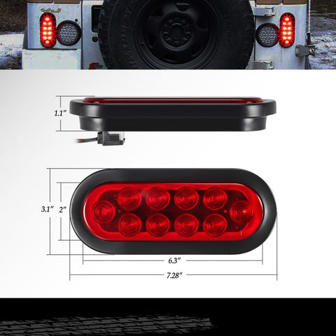 Partsam 10Pcs 6inch Inch Oval Led Trailer Tail Lights Red 10 Diodes Grommet and Plug Waterproof Turn Stop Tail Brake Trailer Lights Replacement for RV Trucks