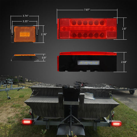 Image of Partsam Low Profile Submersible Led Trailer Tail Light Kit, Rectangle LED Trailer Lights Halo Glow with 25FT Wiring Harness Combined Stop Turn Tail License Plate Lights for Marine Boat Trailer 12V