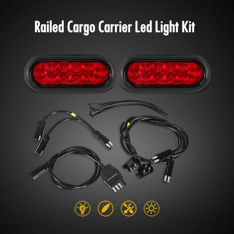 Image of Partsam Red Cargo Carrier Hitch Rack Lights Kit, 2Pcs 6 Inch 10 LED Oval Waterproof Tail Lights with Rubber Grommets, 76inch Wiring Harness, Bike Rack Light
