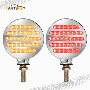 Partsam 2Pcs Flat Line Double Face Led Turn Signal Lights Amber/Red, Flat-line Round Led Pedestal Lights Fender Mount Stop Turn Tail Lights Clear Lens, Single Mount