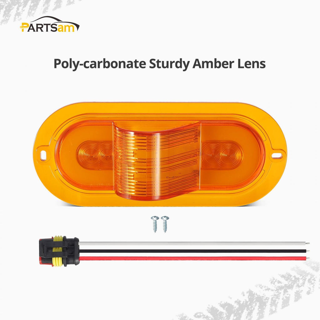 Partsam 2Pcs 6 Inch Oval Led Mid Ship Turn Signal and Side Marker Clearance Lights Amber Lens Sealed with 3-Wire Pigtail for Led Trailer Lights, Weathertight Plug