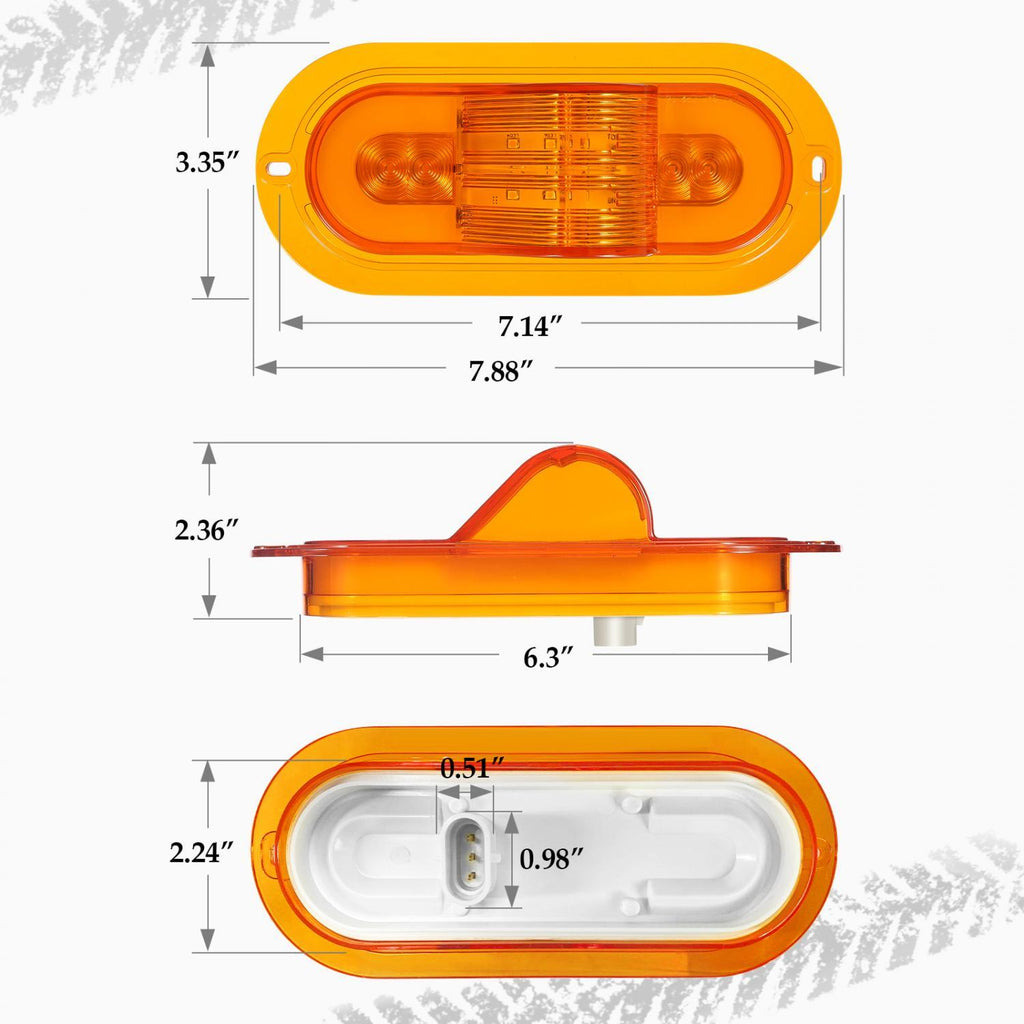 Partsam 2Pcs 6 Inch Oval Led Mid Ship Turn Signal and Side Marker Clearance Lights Amber Lens Sealed with 3-Wire Pigtail for Led Trailer Lights, Weathertight Plug