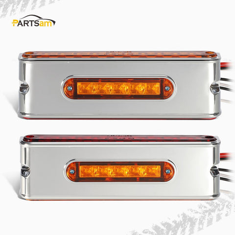 Image of Partsam 2Pcs Chrome 6.5inch Double Face Stop Turn Tail Light Bar with Side Marker Indicator Lights 25 LED, 6-1/2inch Triple Face Led Light Bar Surface Mount, 6.5inch Double Face Auxiliary Light Bar