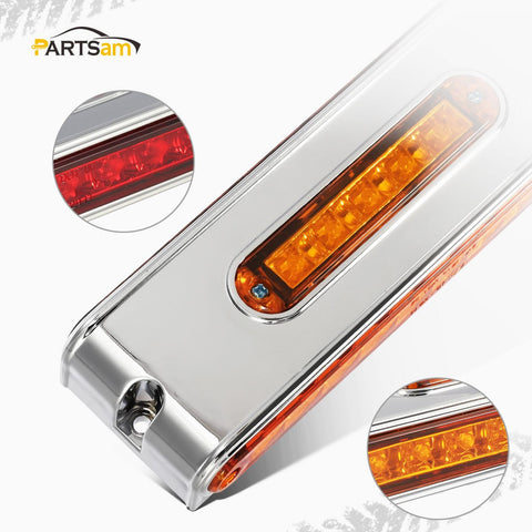 Image of Partsam 2Pcs Chrome 6.5inch Double Face Stop Turn Tail Light Bar with Side Marker Indicator Lights 25 LED, 6-1/2inch Triple Face Led Light Bar Surface Mount, 6.5inch Double Face Auxiliary Light Bar