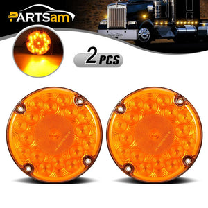 Partsam 2Pcs 7inch Round LED Trailer Tail Lights 17 LED Waterproof LED Park Turn Signal Flasher Lights with Waterproof Gaskets for Truck Trailer RV UTE UTV BUS Stepvans 10V-30V