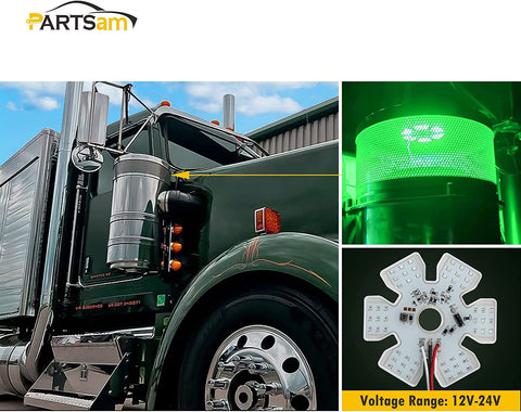 Image of Partsam Ultra-Thin Air Cleaner Lights for Peterbilt Kenworth Freightliner Trucks of  2Pcs (Green)