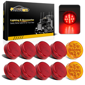 Partsam 10x 2.5" Round Side Marker light Clearance 13 Diodes (2 Amber +8 Red)
